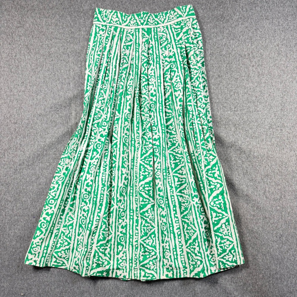 VTG Jones New York Sport Green White Tribal Print Maxi Skirt Size 14 Pleated